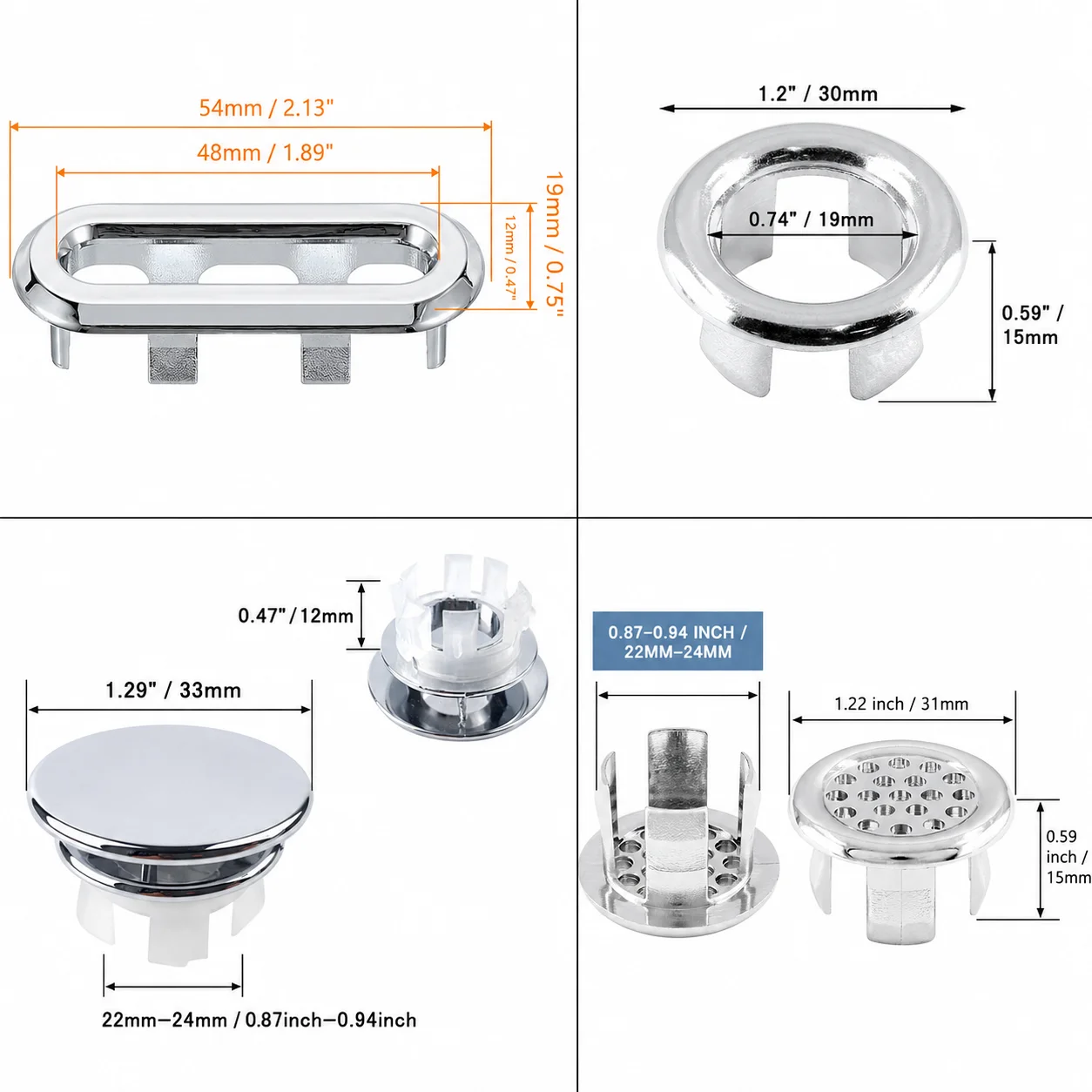 1-20Pcs Round Basin Overflow Cap Sink Drain Cover ABS Insert Perforated Front Bathroom Vanity Overflow Hole Plug