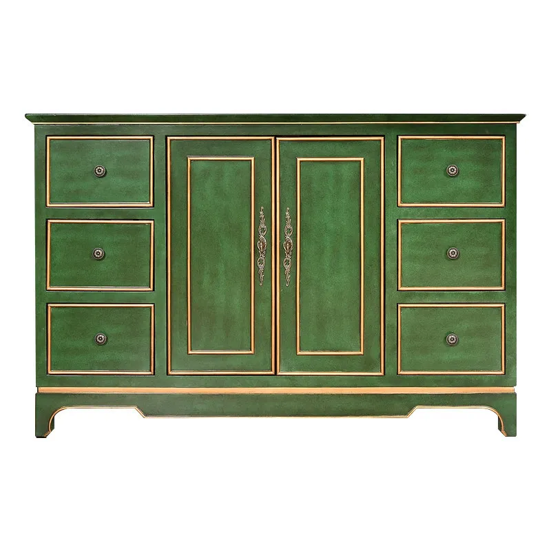 Yjq American retro gold-painted solid wood shoe cabinet six buckets two doors storage living room dining side cabinet