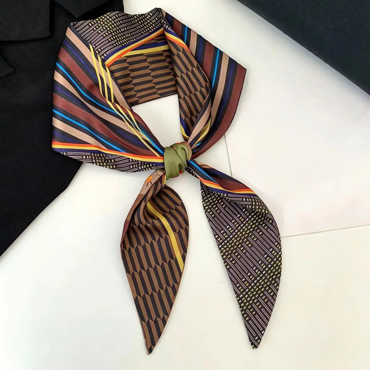 Luxury Print Long Hair Ribbon Bevel Silk Scarf Women Neck Tie Handbag Scarfs Satin Skinny Headscarves Ladies Foulard Jeans Belt