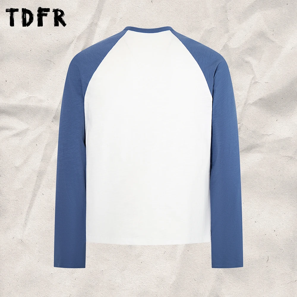 Eagle Print Raglan Sleeve T-shirt Mens Autumn Retro Casual Spliced Long Sleeve Cotton Tee Man