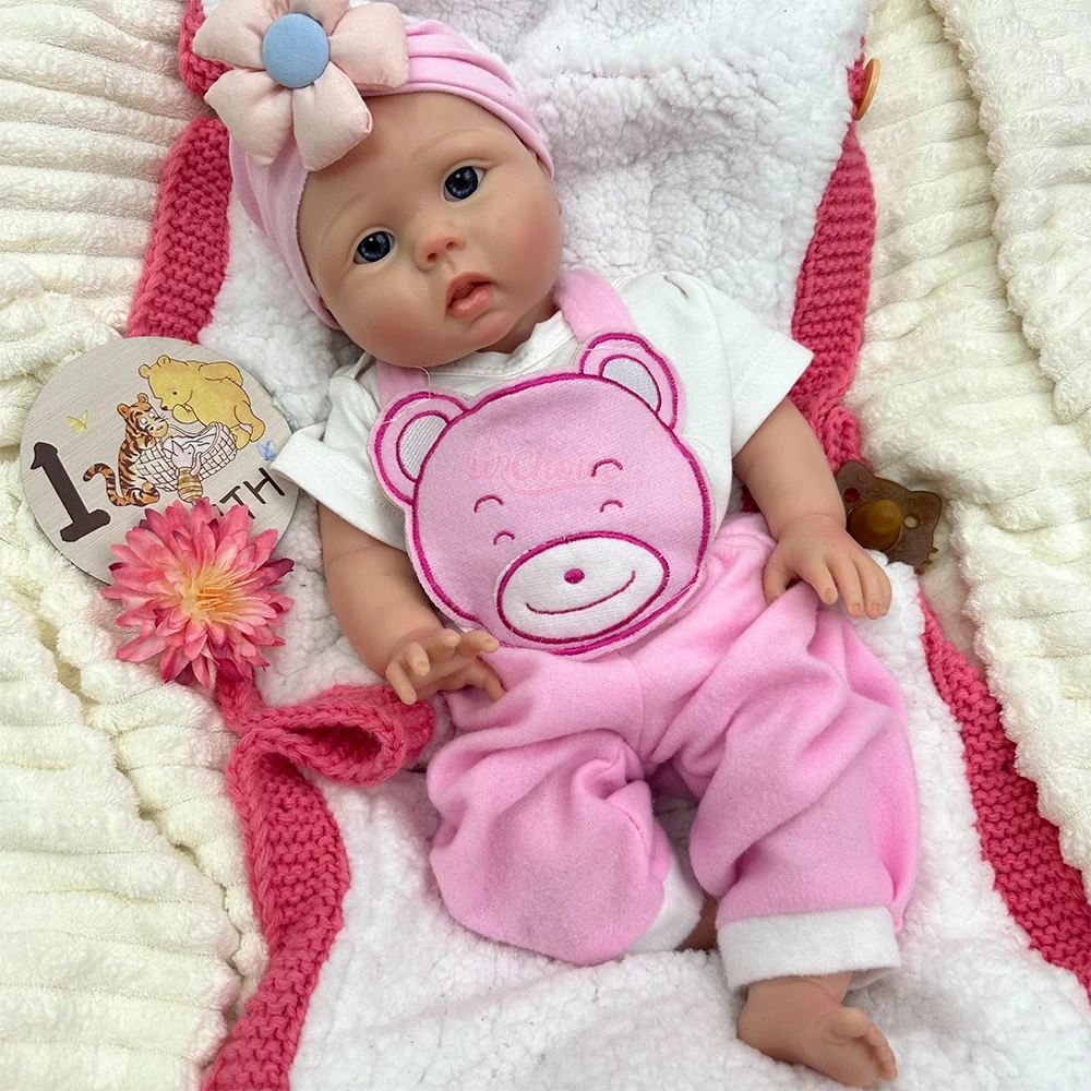 Artificial Full Body Silicone Reborn Baby Doll Open Mouth 46cm Chubby Platinum Silicone Toddler for Collectors