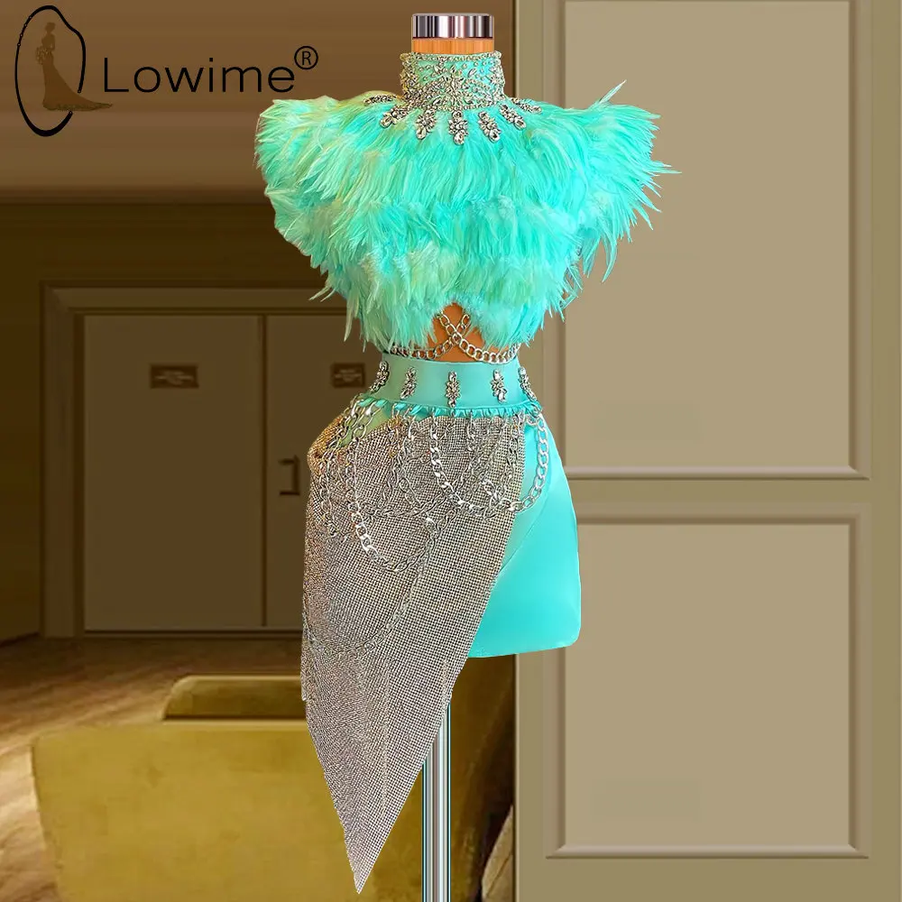 Vestido de fiesta con plumas de lujo, Mini vestido Formal de cuello alto, con cuentas, corte sirena, 2022