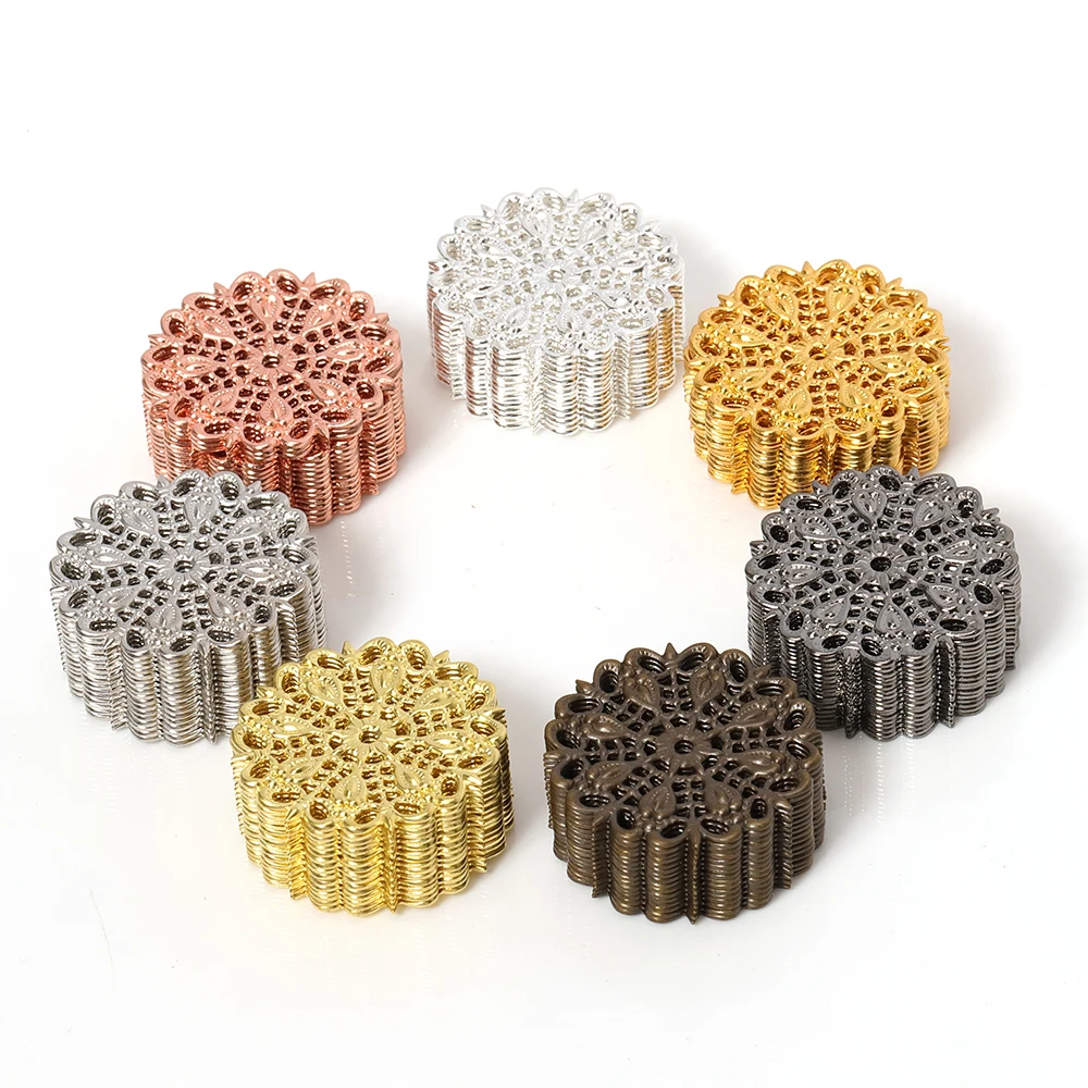 20pcs/lot 25mm Flowers Filigree Wraps Hollow Out Peacock Feather Connectors Charms For DIY Jewelry Making Findings Components