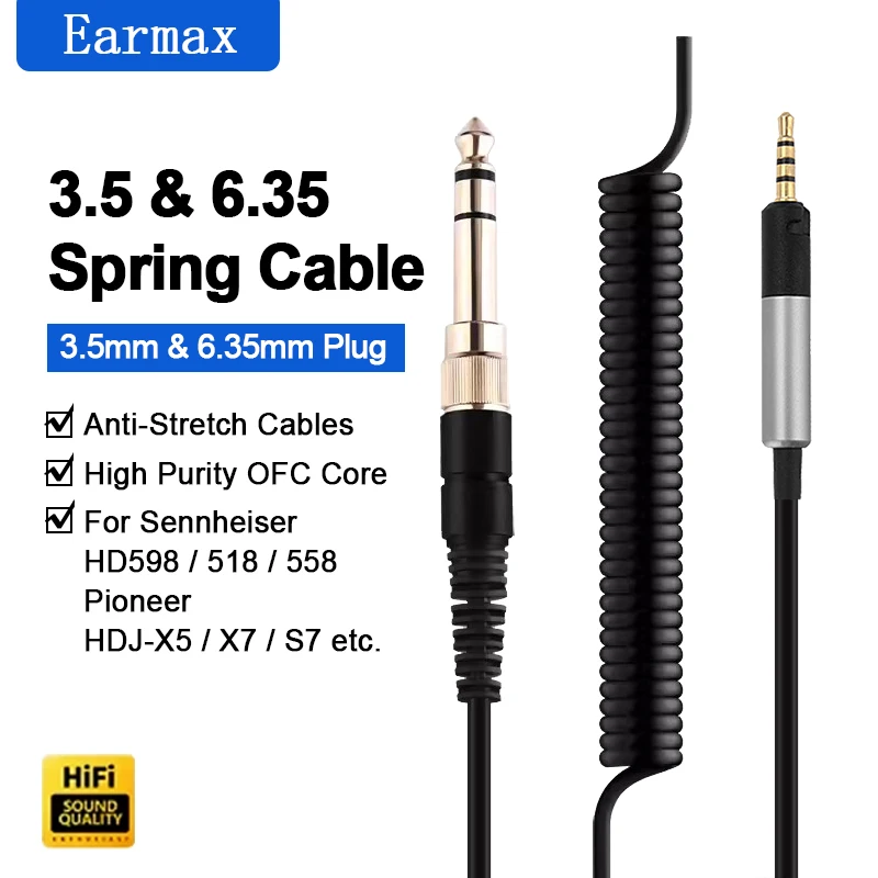 For HD598 HD558 HD569 HD400Pro HD598SE HD2.30 M50X M60X M70X Headphone Replaceable 6.35/3.5mm to 2.5mm Headphone Spring Cable