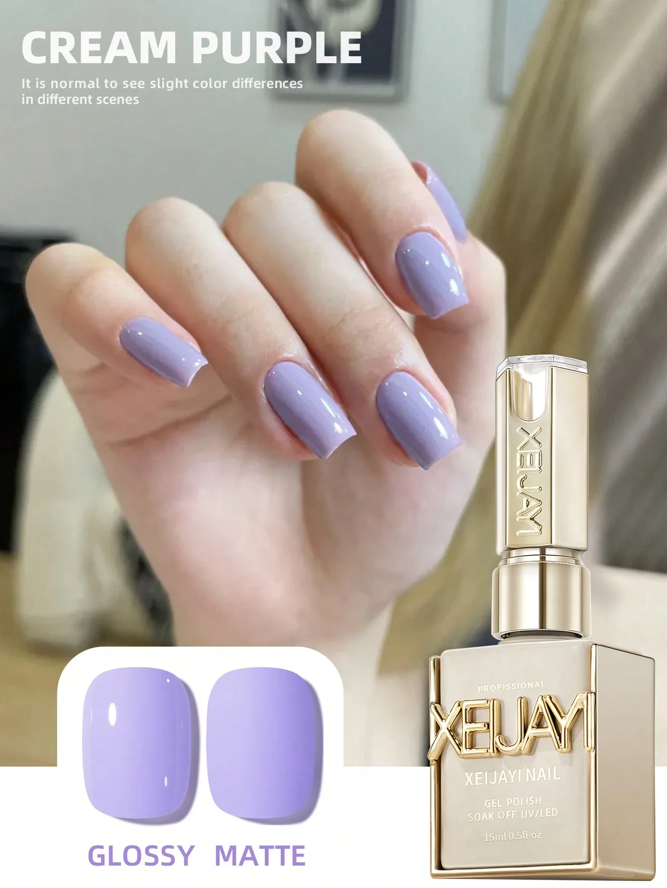 XEIJAYI 1 Stück Creme Lila Gel Nagellack Starter Pure Soak Off No Wipe Nagelgelpolitur Geeignet für alle Jahreszeiten