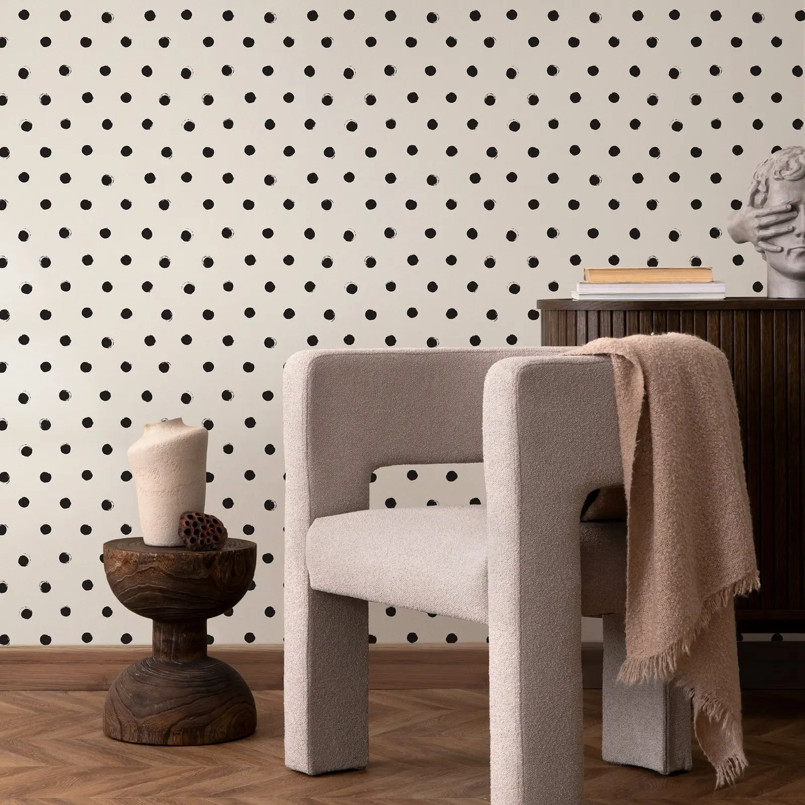 Minimalist Black Dots Wallpaper Peel and Stick,Simplicity Wallpaper For Living Room Decor Wall Art,Self-adhesive Or Traditional