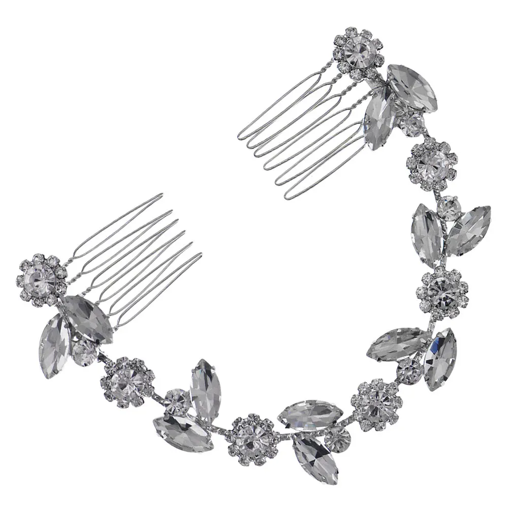 

Sunflower Leaf Hair Comb Silver Rhinestone Crystal Hair Accessories For Women Wedding Party Bridal Headpiece Sparkly