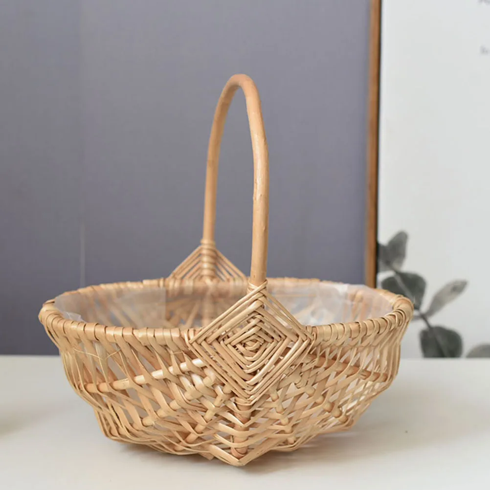 

2Pcs Rattan Woven Flower Baskets Handwoven Set Portable Handle Wedding Party Home Storage Organizer Flower Baskets