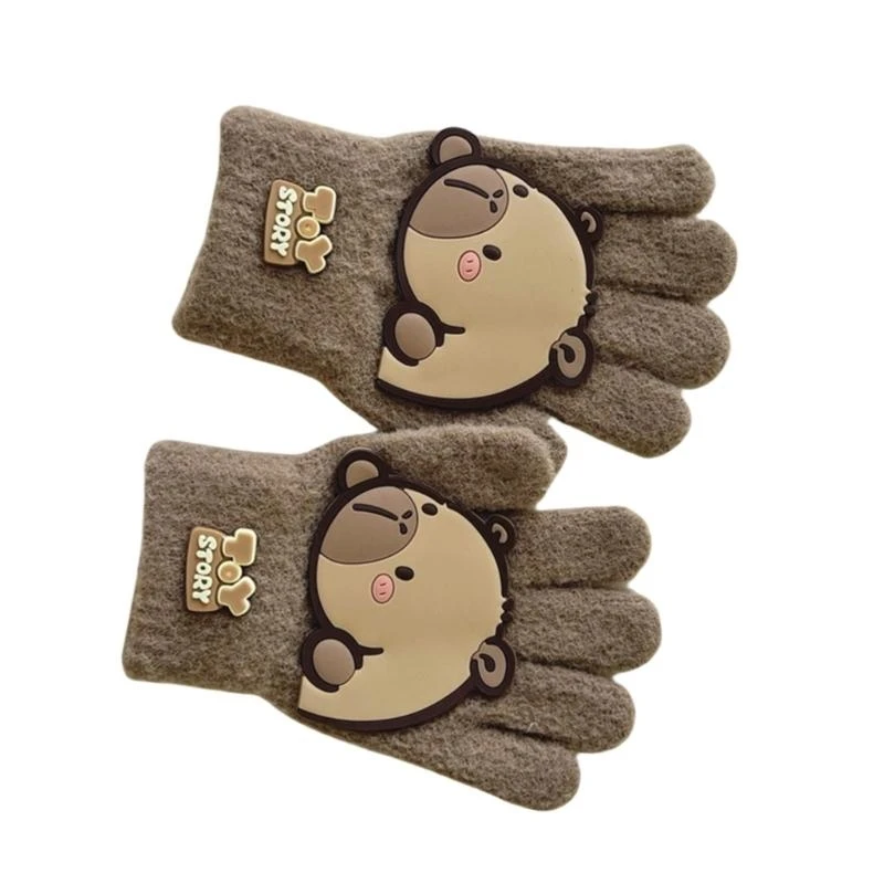 

J15U Cartoon Children's Gloves for Autumn Winter, Boys Hanging Fingerless Mittens Girls Knitted Windproof Split Finger Gloves