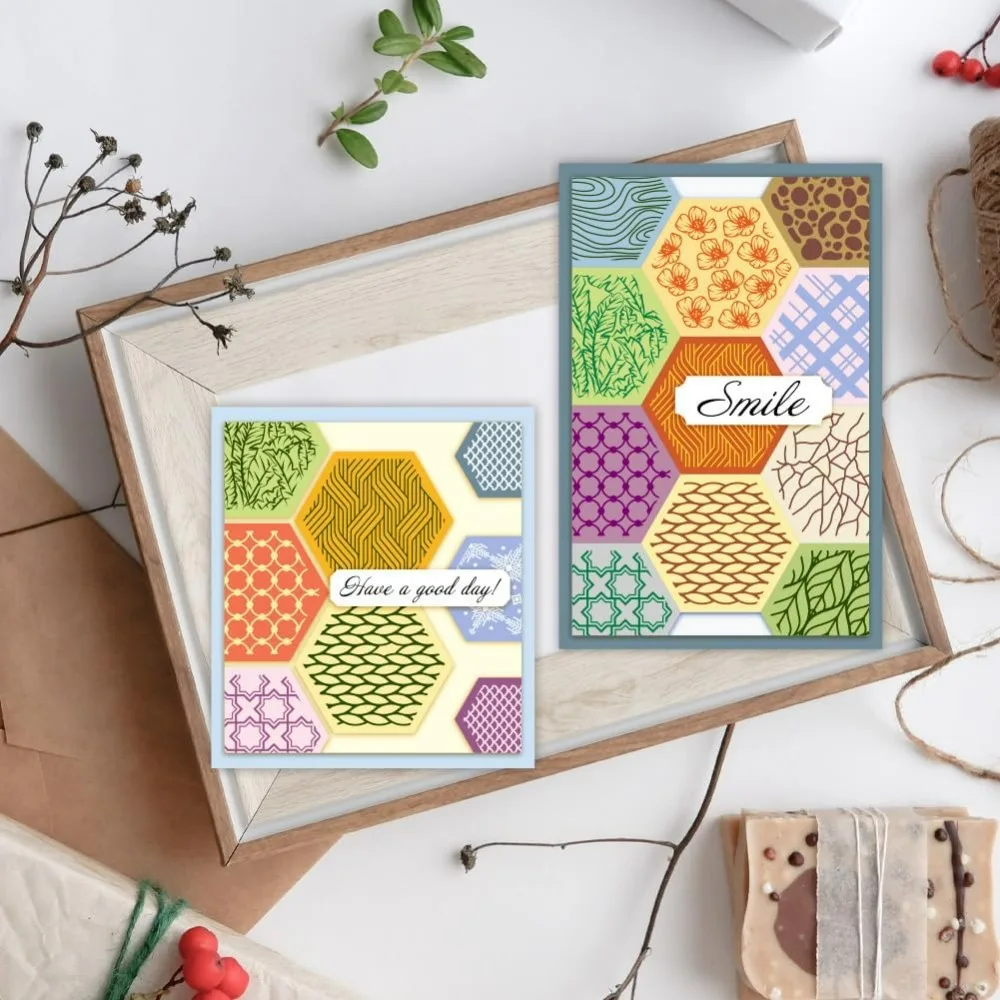 Honeycomb Frame Shape Clear Stamps for Card Making, Hexagonal Rubber Stamps Transparent Craft Stamp Seal Stamp for DIY