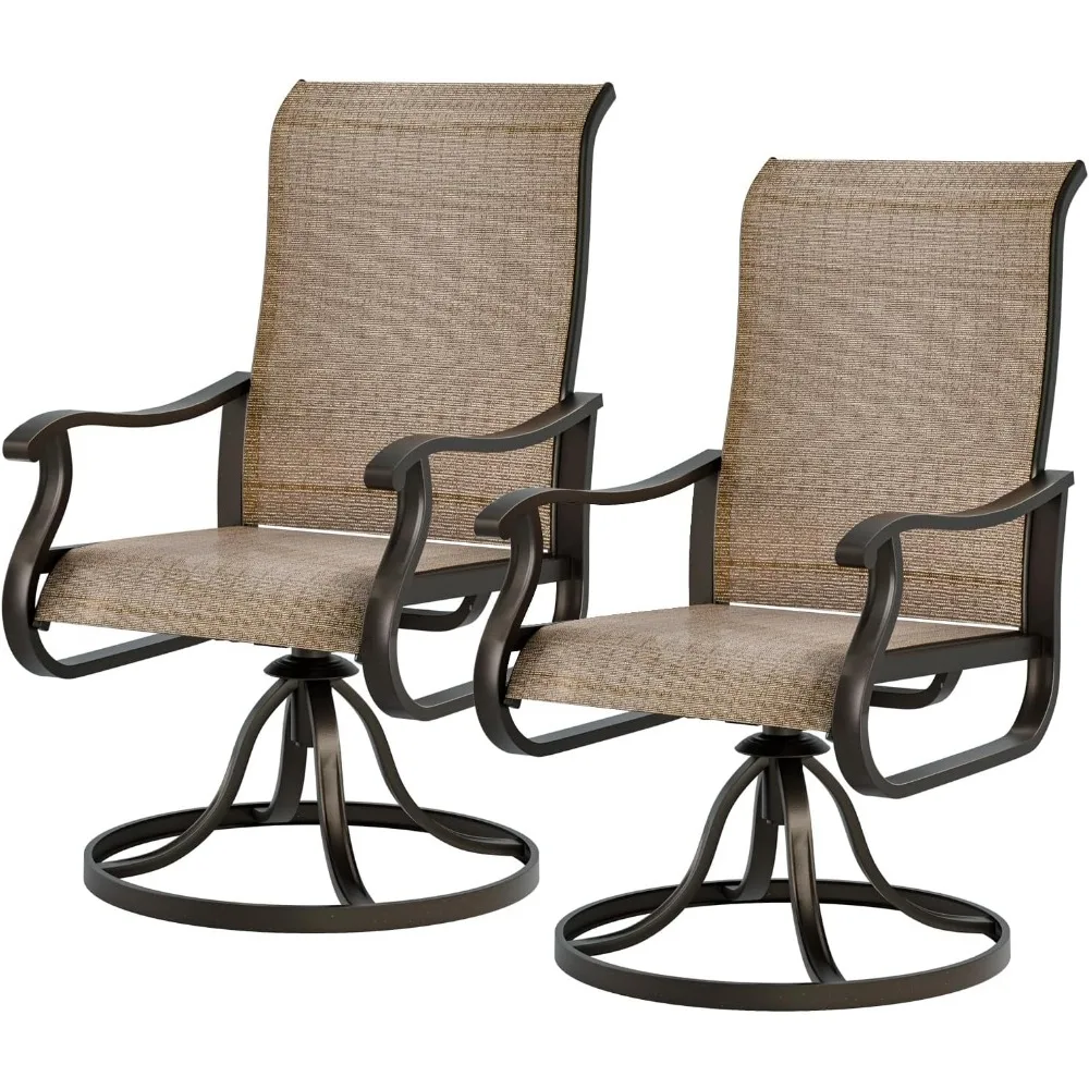 Patio Swivel Dining Chairs Set of 2, Outdoor Dining Chairs High Back with All Weather Breathable Textilene, Metal Rockin