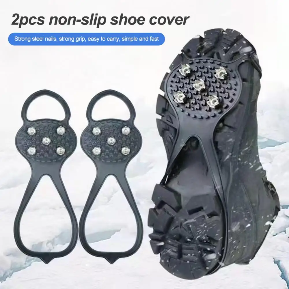 2 Pairs Universal Non-Slip Gripper Spikes Metal Strong Grip Ice Snow Boot Crampons Traction Cleats Snow Shoe Spikes