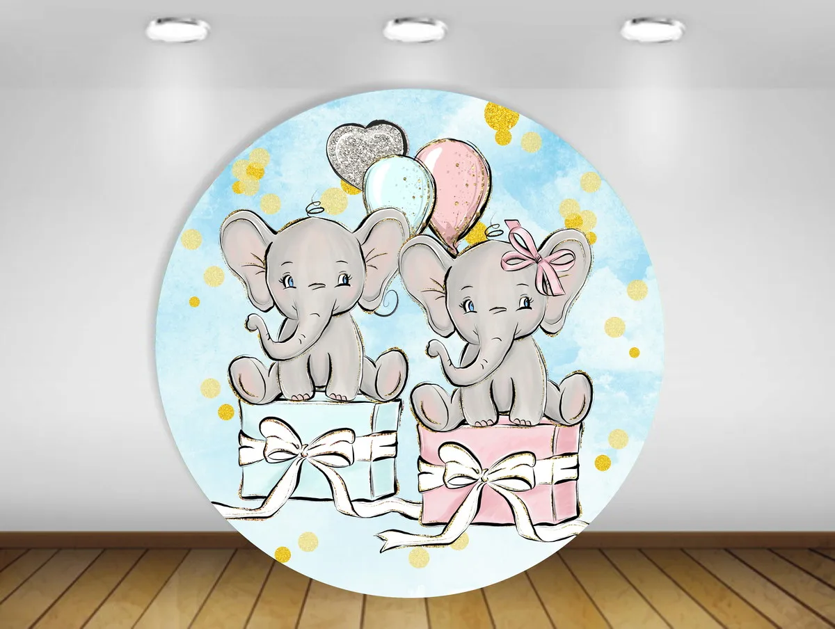 

Elephant Backdrop for Baby Shower Gender Neutral Blue Flower Boy Girls Birthday Portrait Custom Photography Background