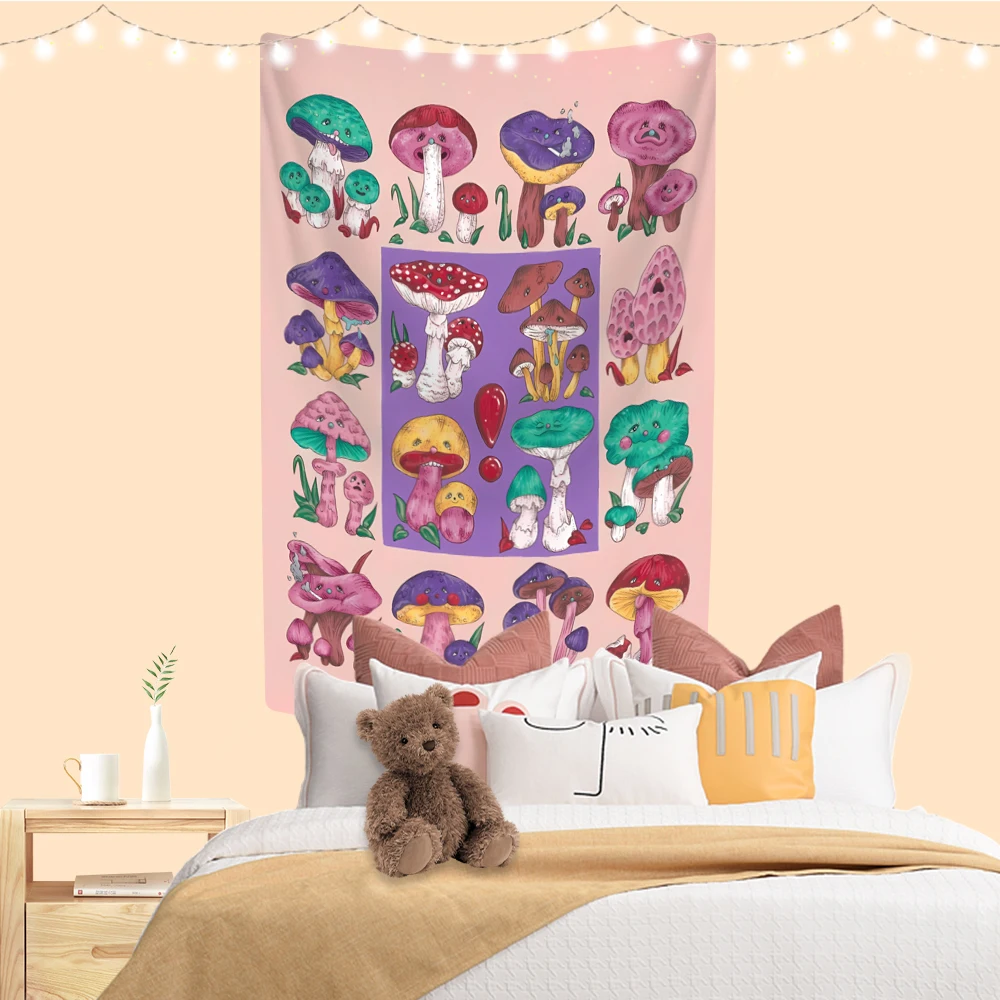 

XxDeco Kawaii Cartoon Tapestry Cute Mushroom Printed Bedroom Decoration Aesthetics Wall Hanging Dorm Background Cloth Beach Mat