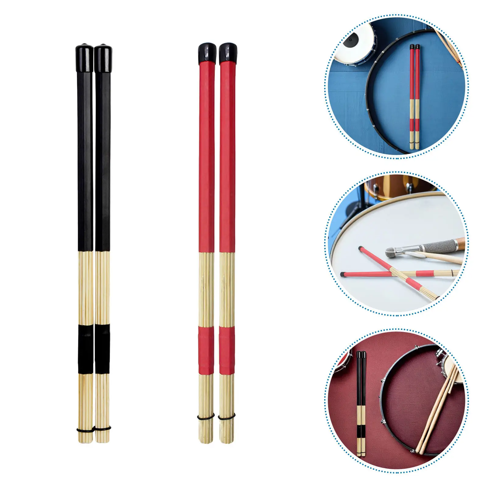 2 Pairs Drum Sticks Brushes for Jazz Drums Drumstick Kit Buckle Playing Rods Wood