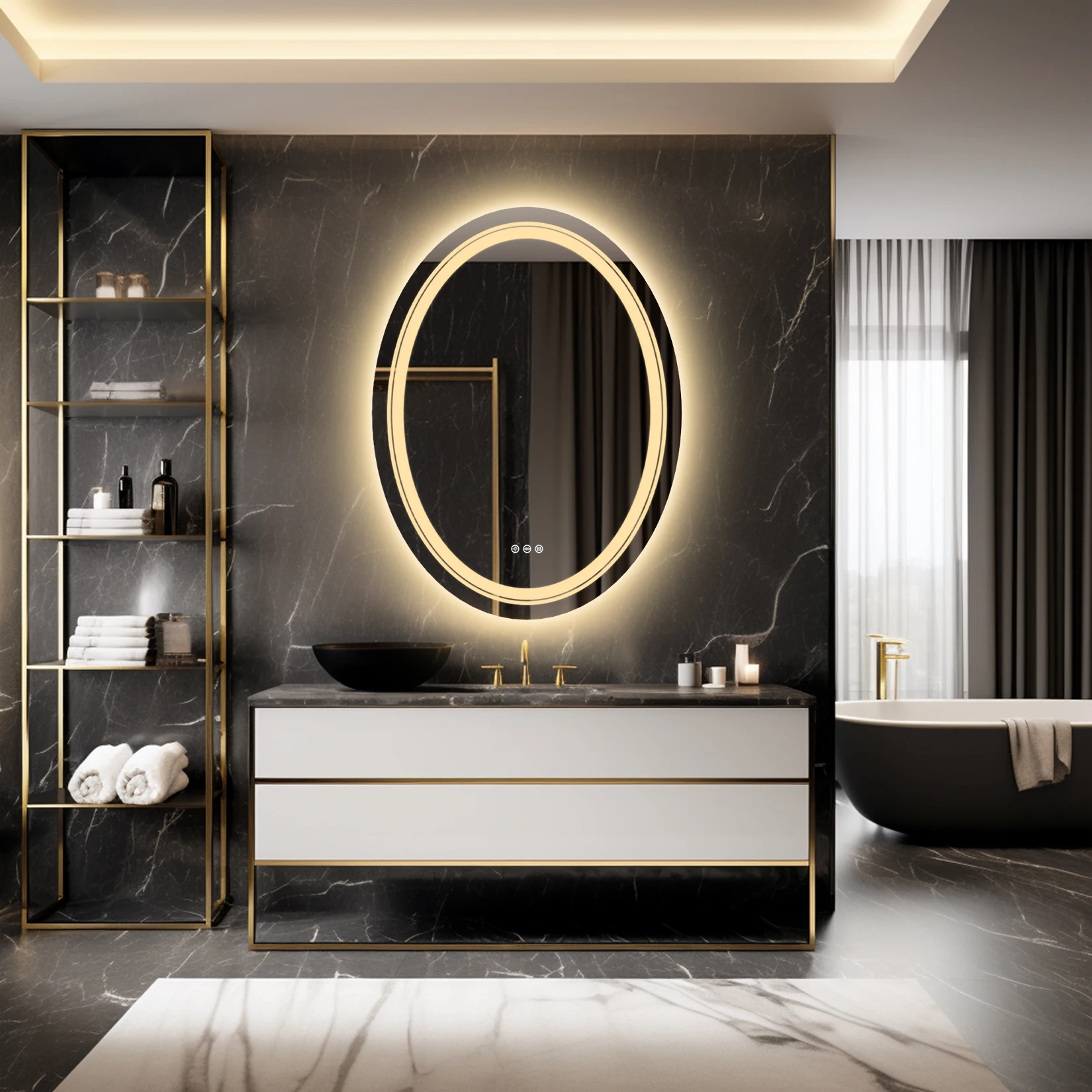 Oval LED Bathroom Mirror with Frontlit and Backlit, Stepless 3 Colors Temperature & Dimmable Vanity Mirror