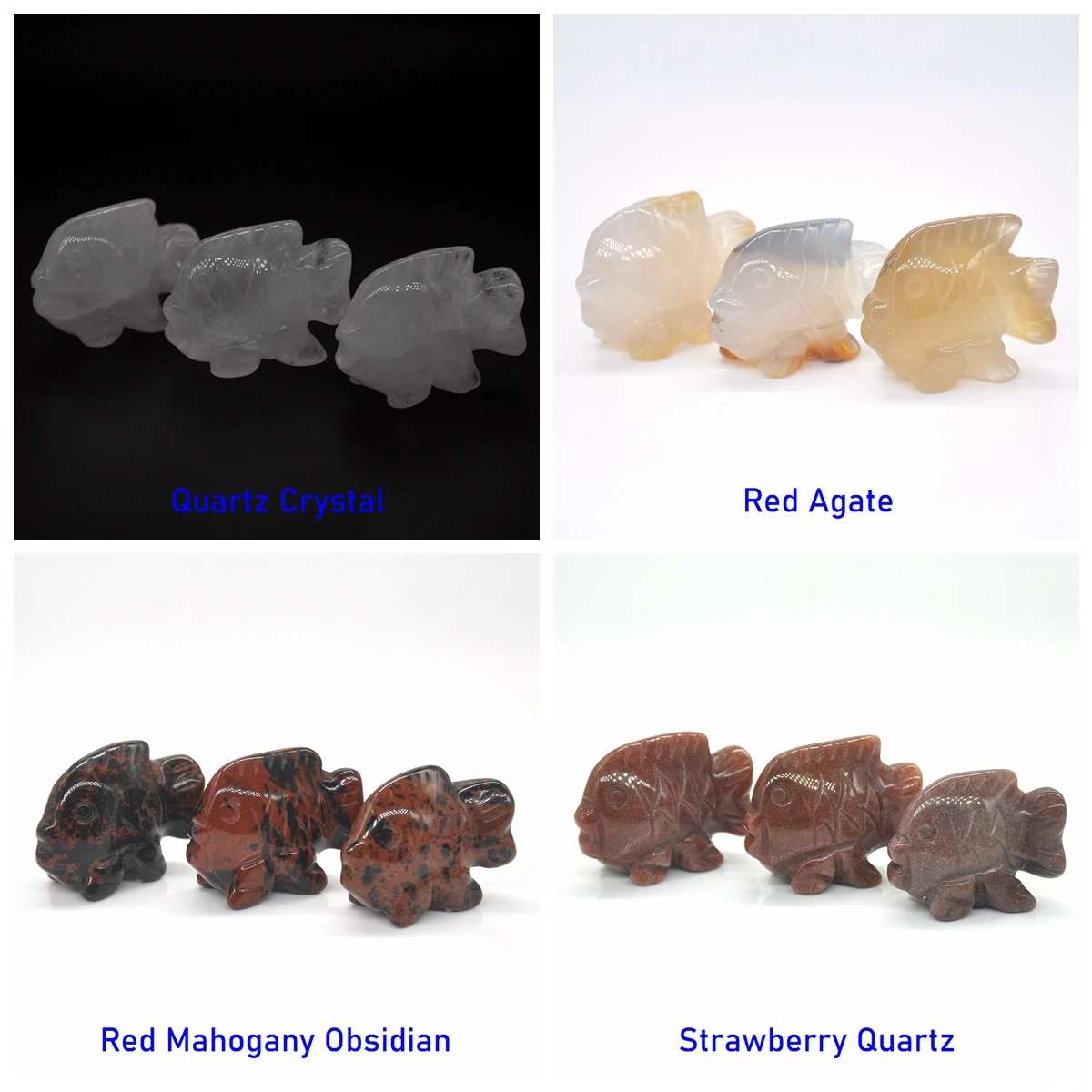 1.5インチの天然宝石の魚の像,癒しのためのクリスタルの装飾,レイキの動物の置物,彫刻が施された石,卸売