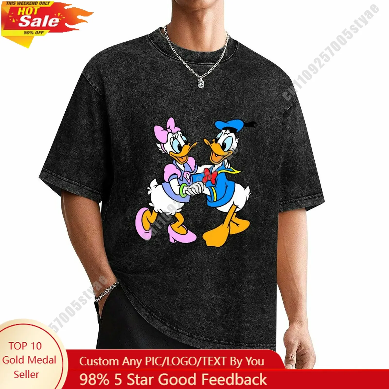 

Donald Duck Daisy Duck T Shirt Disney Customizable Personalize Your Own Design Heat Transfer Printing Vintage Washed T-shirt