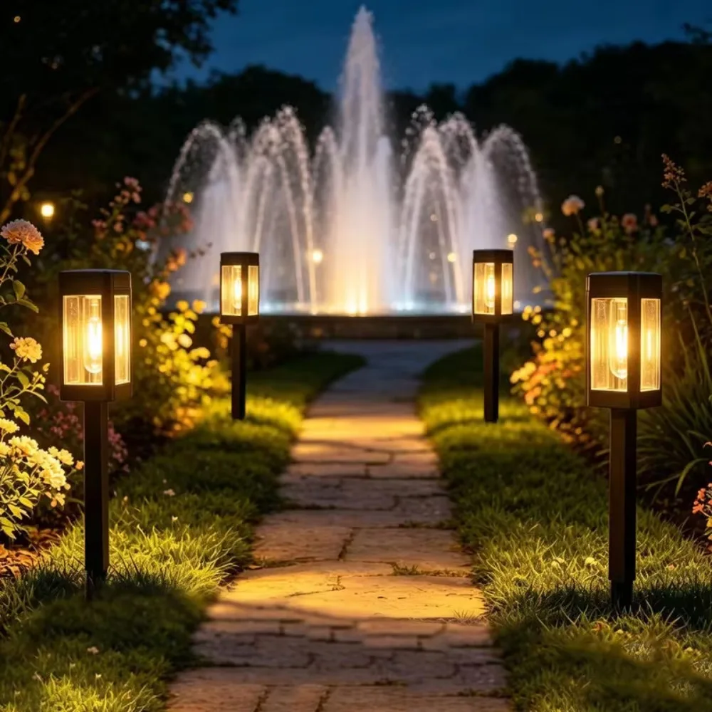Upgraded Solar Panel Lawn Path Lights All Night Lighting Waterproof Outdoor Garden Walkway Yard Decorative Lamp 4Pack 2