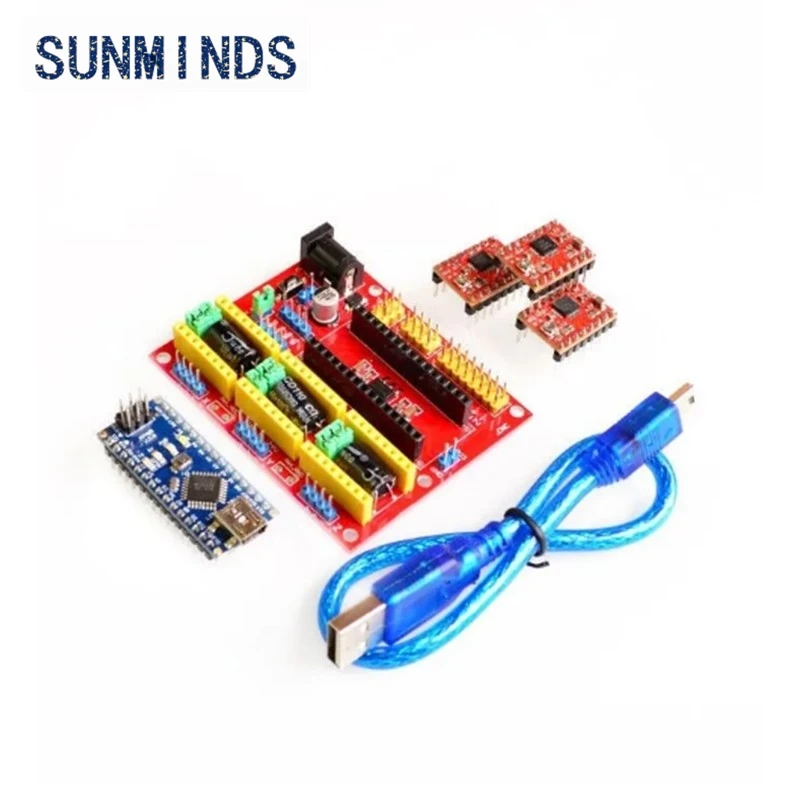 1sets 3DV4 CNC Shield V4 + For Nano 3.0 + 3pcs A4988 Reprap Stepper Drivers Set for