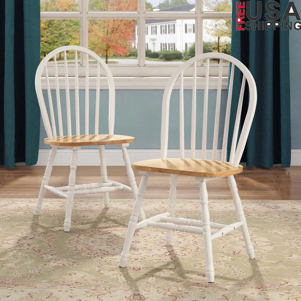 

Solid Wood Windsor Dining Chairs Set of 2 Farmhouse Style Armless Dining Side Chairs Kitchen Dining Room Indoor Use