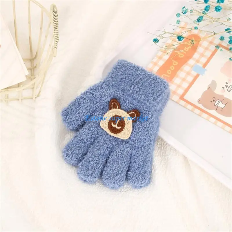 090B Kids Gloves Warm Winter Mittens Stretchy Full Finger Gloves for Cold Weather