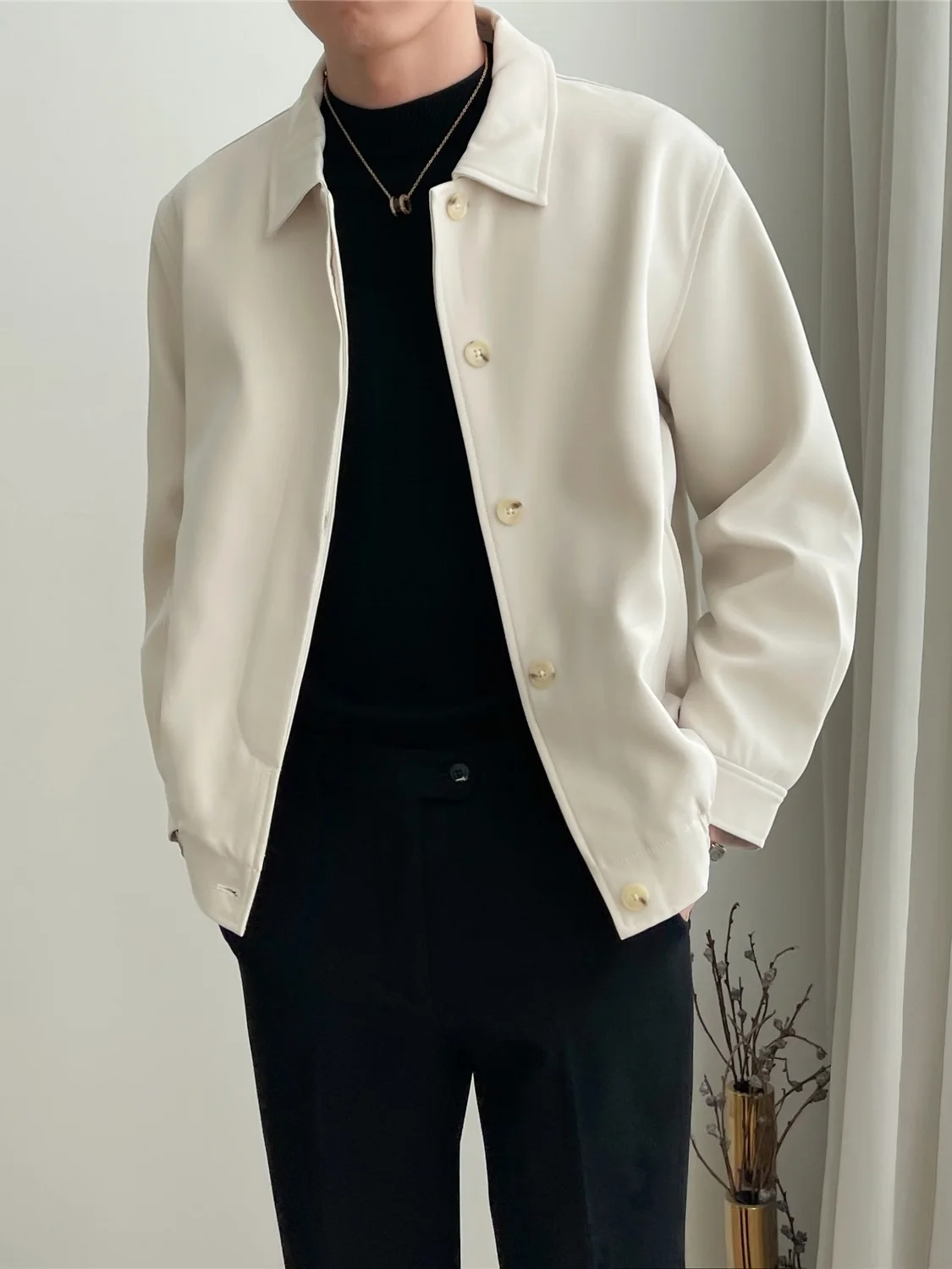 Casual Men's Jacket Spring Autumn New Style Light Maturity Trend Loose Korean Version Apricot Collar Short Shape Versatile Coat