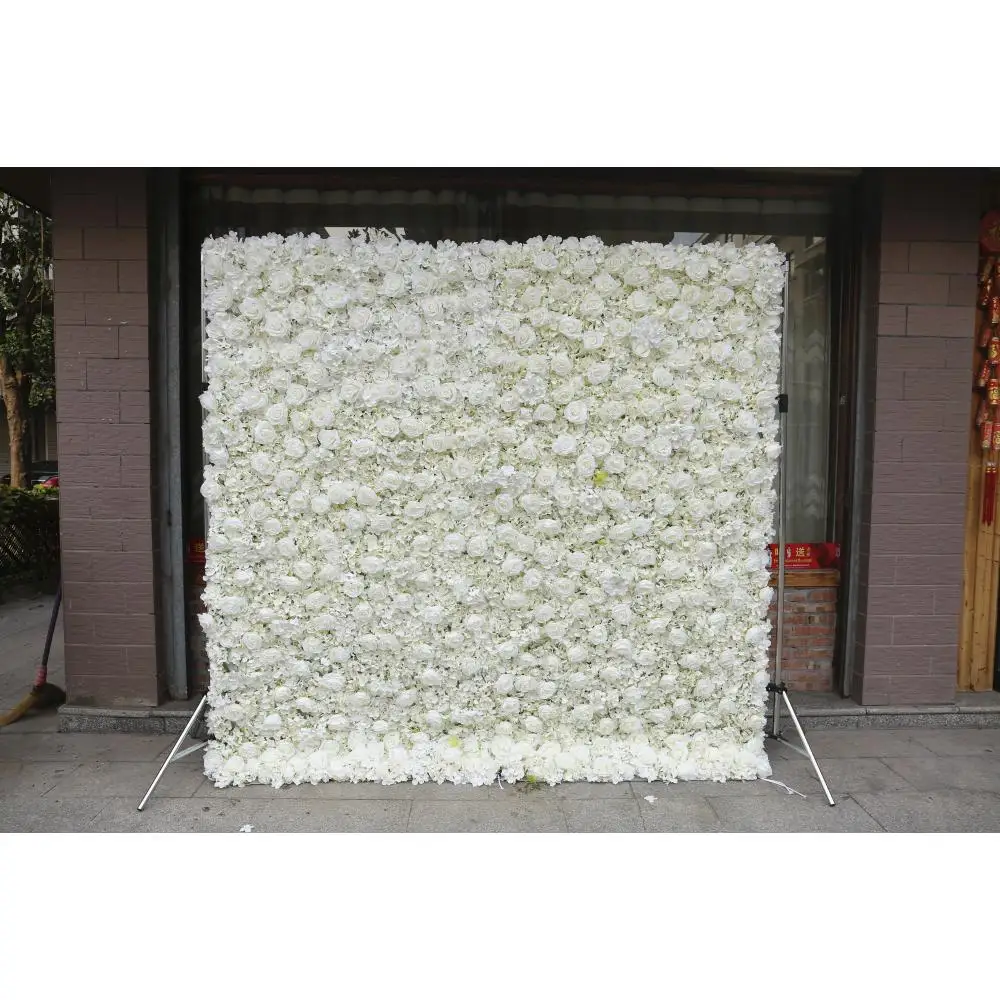 8*8ft Cloth Flower Wall Artificial 3D 5D Silk Red White Roses Peony Flower Roll Up Background Panel for Wedding Party Event