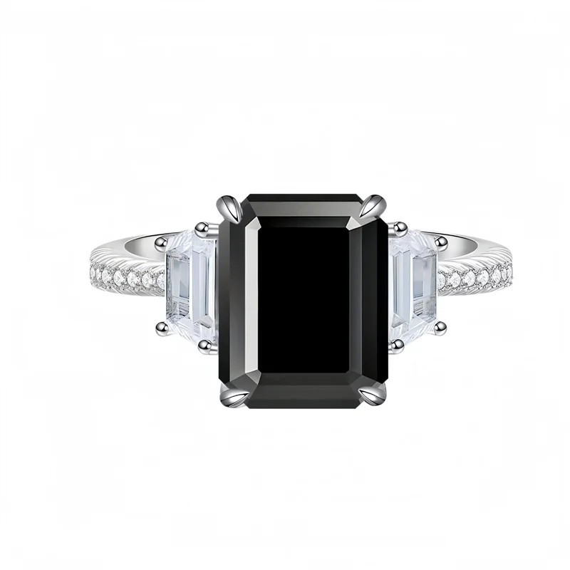 

ZFSILVER Fashion 925 Silver Classic Color 4ct Moissanite Design Rectangle Ring For Women Charm Wedding Party Jewelry Gift XH-032