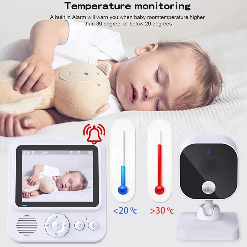 2.8Inch LCD Video Baby Monitor 2.4G Wireless Security Baby Camera 2-Way Talk Night Vision Temperature Baby Cry Alarm