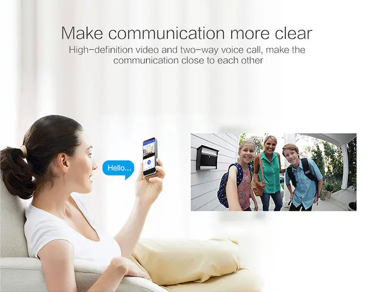 HD sem fio campainha inteligente com controle do telefone móvel, Wi-Fi, baixo consumo de energia, visão noturna, V5, câmera 360
