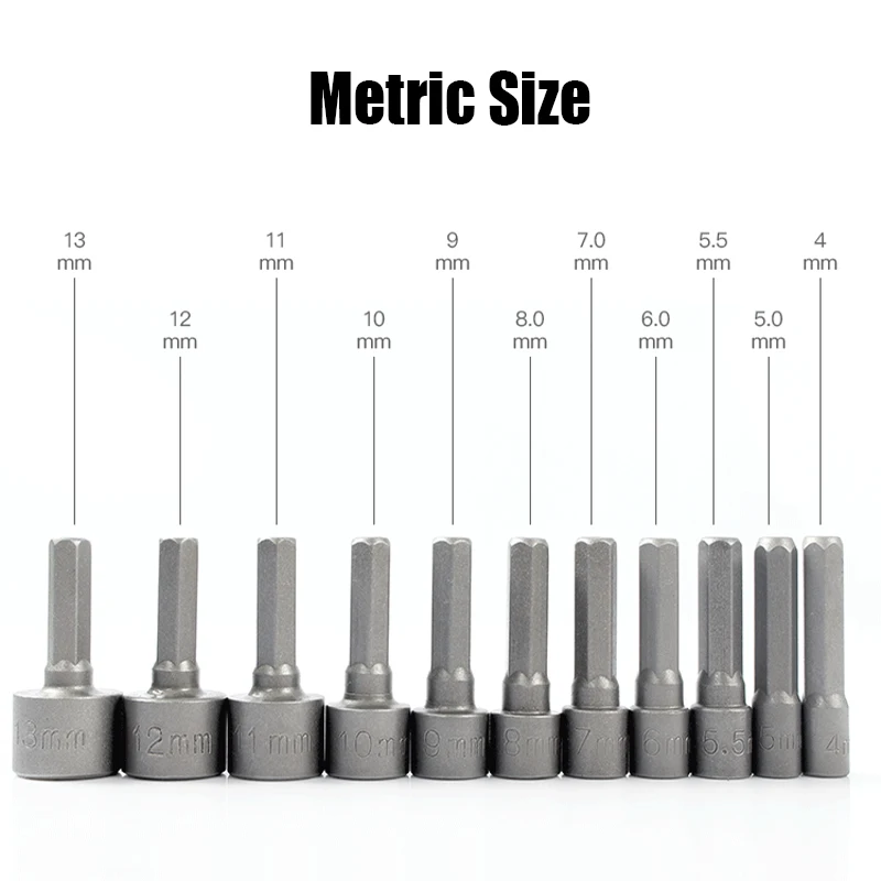 4mm-13mm 5/32-1/2 36mm Mini Impact Hex Socket Hex Shank Screw Nut Driver Metric Inch Electric Screwdriver Drill Bit Adapter Tool