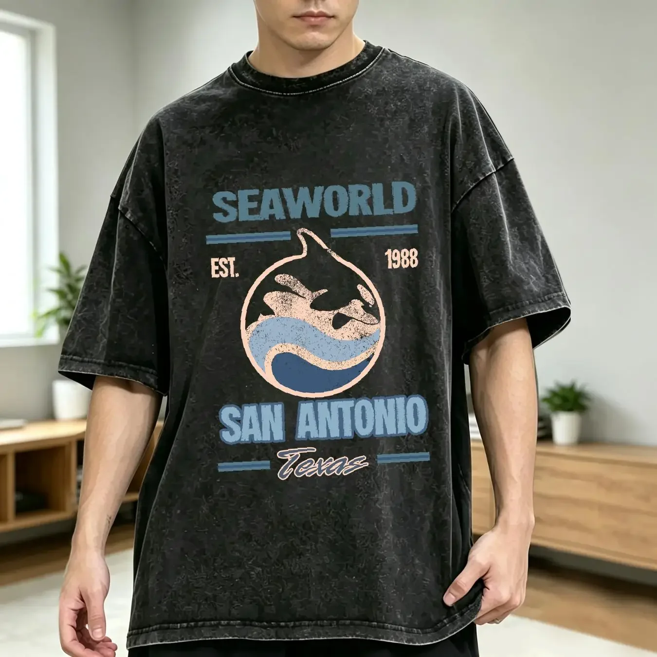 washed T Shirt SeaWorld San Antonio Texas Black Size 2XL vintage Washed Comfortable Soft Unisex fashion Casual homme Stylish