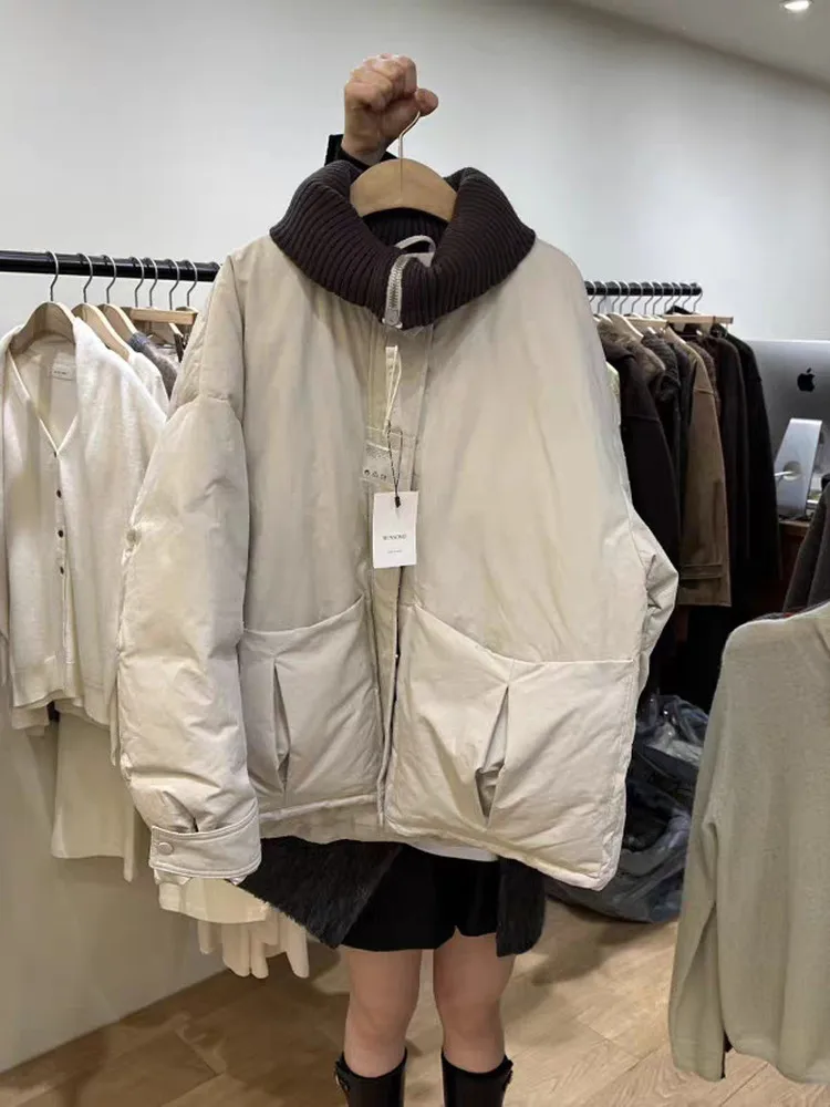 Coreano Sle Donna Du down Jaet Caldo lavorato a maglia Patchwork Colletto Cerniera ket Cappotto Lungo Sve Regular Fit Abbigliamento quotidiano