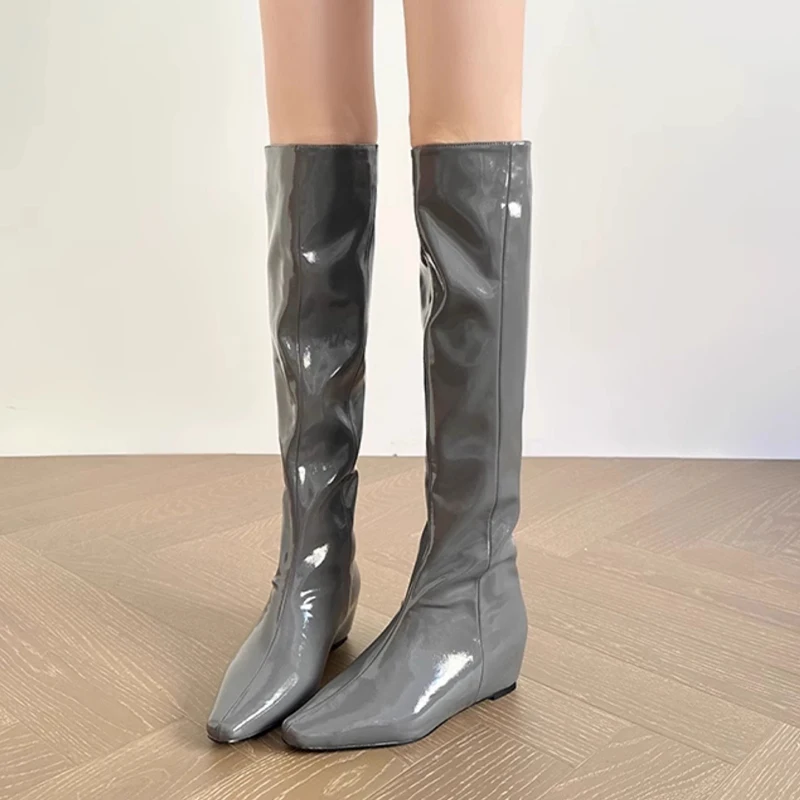 

Flats Knee High Women's Boots Winter New Woman Shoes 2025 Sexy Chelsea Long Boots Walking Leather Shoes Warm Mujer Snow Botas