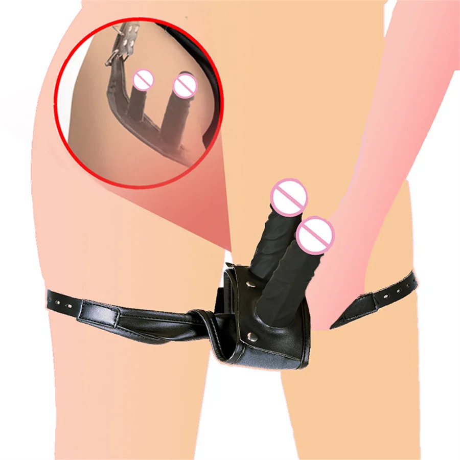 Leather Harness Chastity Panties Strapon Silicone Double Dildos Butt Plug Chastity Belt With Vagina Anal Plug Female Masturbator