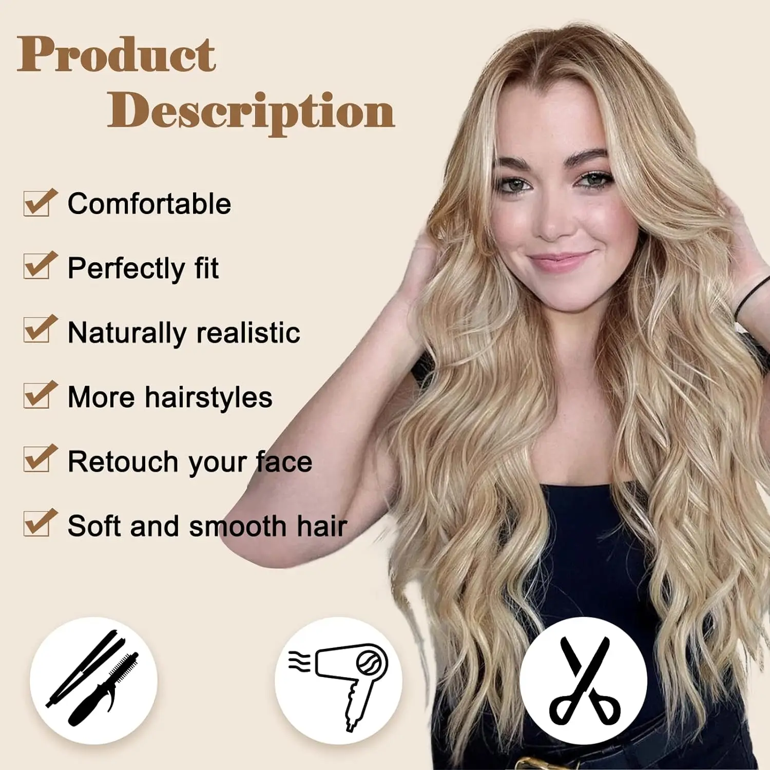 Tereshar Synthet Long Blonde Wavy Wig for Women 26 Inch Middle Part Curly Synthetic Heat Resistant Fiber Wig for Daily Party Use