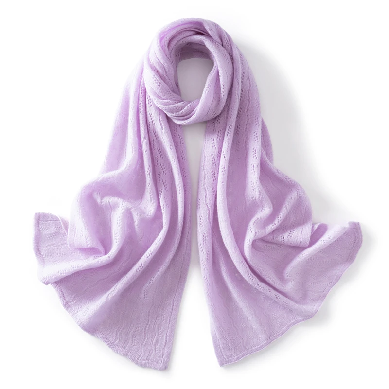 

100% Cashmere Light Luxury Scarf Versatile Dual-use Warm Solid Color Silk Knitted Shawl Sunscreen Neck Scarf for All Seasons