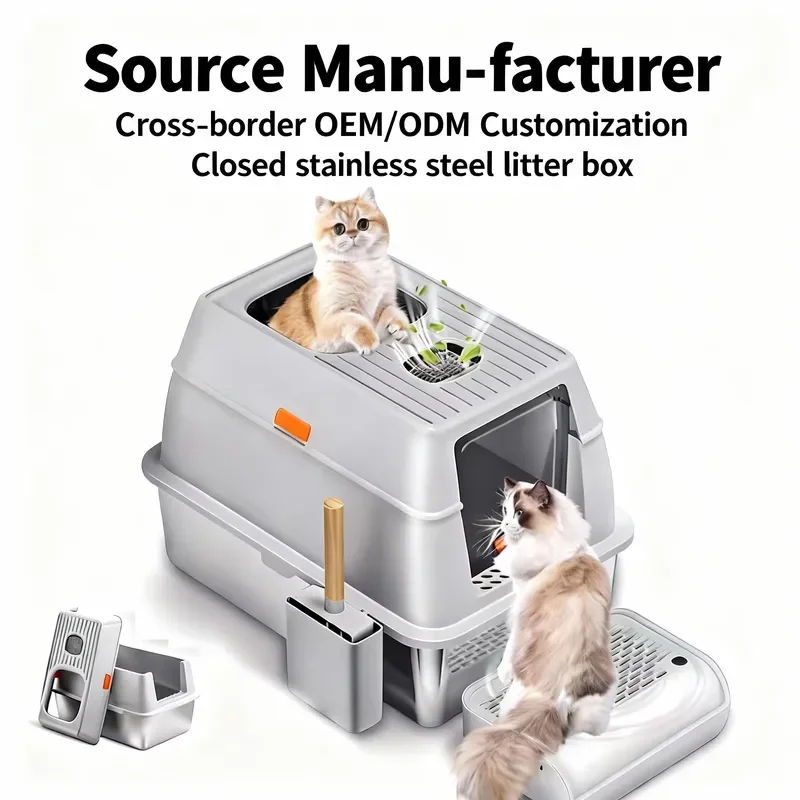 Fully Enclosed Metal Plastic Stainless Steel Large Deodorant Oversized cat Toilet Closed Model Pet Supplies cat Box