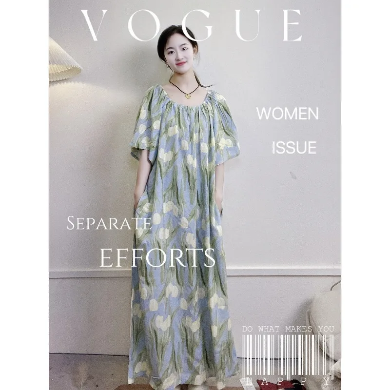 In Vogue Simple Juvenility Tightness Boat Neck Tulip Long Dress  Dress Nightdress Can Be Worn Outside Comfort Ventilate Loose