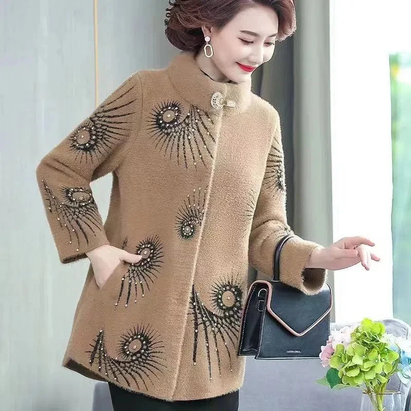 Middle Aged Mother's Winter Coat Spring And Autumn Women's Autumn Mink Coat Thick Jacket Female Wool Coat Faux Fur Coat Outwear