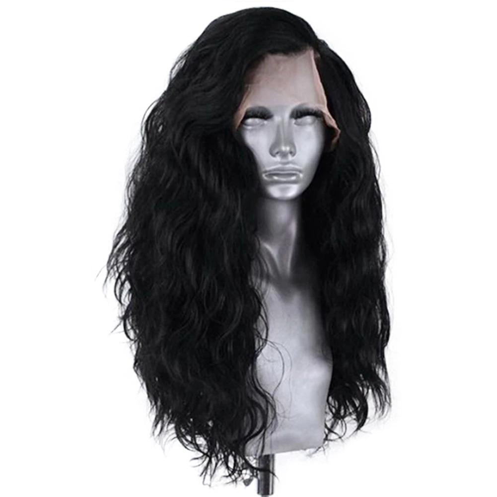 13X4 Ingwer-Synthetik-Lace-Front-Perücke, langes gewelltes schwarzes Haar, Cosplay-Spitzenperücken für Frauen, blonde hitzebeständige Faser, leimlose Perücke – Detail 5