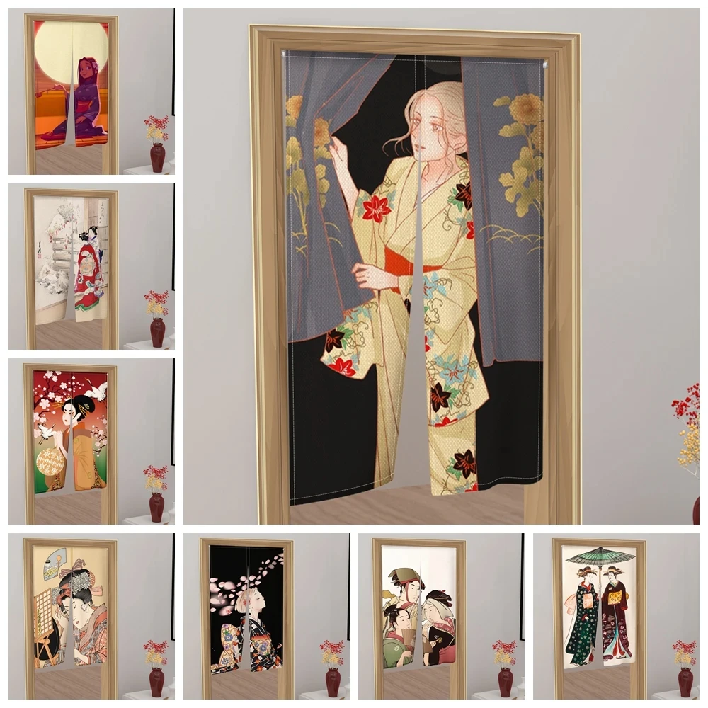 Women Kimono Patterns Japanese Style Door Curtains Toilet Partition Kitchen Bedroom Izakaya Noren Hanging Half-Curtain Decor