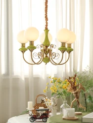 Vintage style bedroom chandelier fruit green pastoral cream style homestay restaurant lighting fixtures