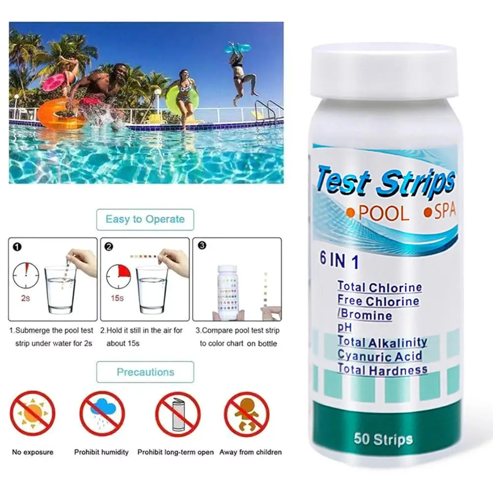 Tiras do teste do PH do cloro para a piscina, valor da água, verificador da dureza, papel residual, alcalinidade, Ph, Te, H0u6, 7 em 1
