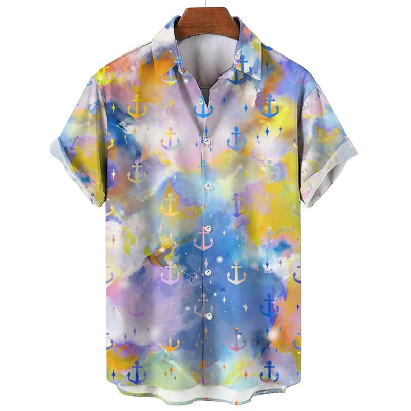 

Colorful Gradient Pattern Hawaiian Shirts For Men Set Sail 3D Printed Blouse Summer Oversized Aloha Shirts Short Sleeves Tops