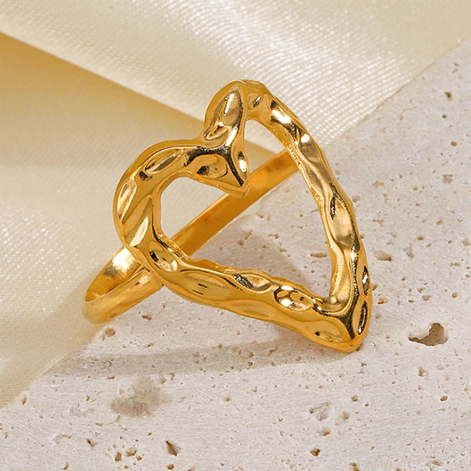 ZAKOL Stainless Steel Irregular Hollow Heart Open Ring for Women Fashion Charm Adjustable Open Ring Party Jewelry image 3