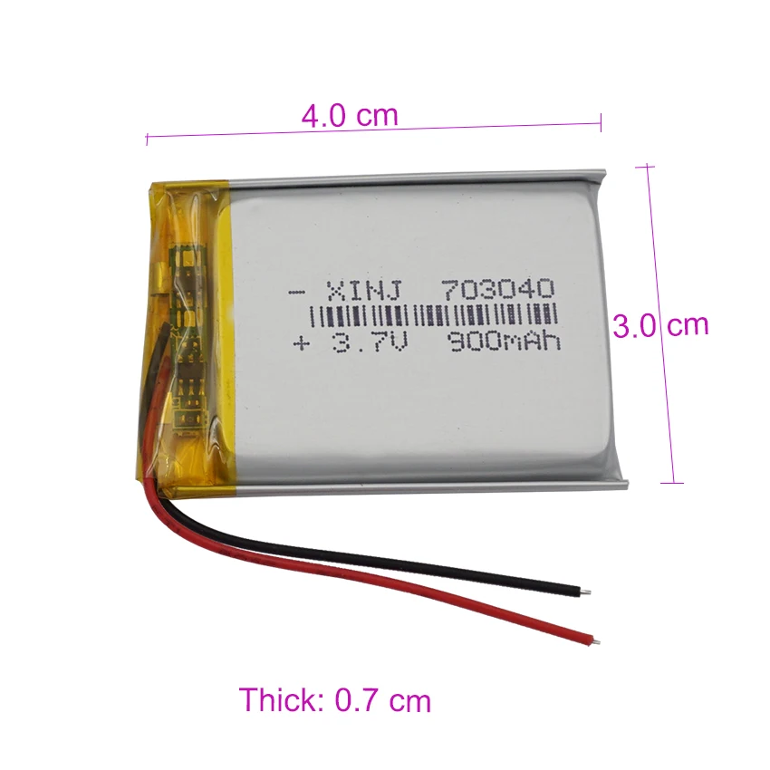 Batteria ricaricabile ai polimeri di litio da 2 pezzi 3,7 V 900 mAh 3,33 Wh 703040   JST 2Pin 1.0/1.25/1.5/2.0/2.54mm Per altoparlante GPS Bluetooth