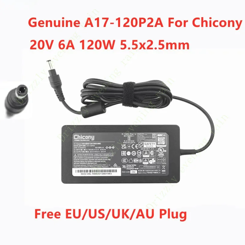 Genuine for Chicony A17-120P2A 20V 6A 120W 5.5x2.5mm A120A057Q AC Adapter For Intel NUC 12 Laptop Power Supply Charger