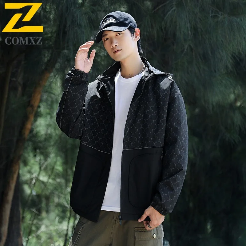 سترة COMXZ للرجال متعددة الوظائف خفيفة الوزن لتسلق الصخور في الهواء الطلق معطف متين بغطاء للرأس ملابس خريفية مقاومة للرياح في الشارع #3